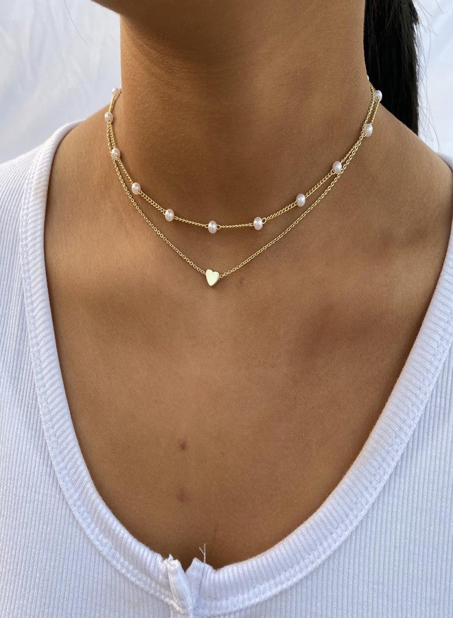 ASCOMY Dainty Gold Necklace for Women 14K Gold Plated Necklaces for Her Layered Pearl Choker O Chain Love Heart Pendant Necklaces Cute Necklaces Festival Jewelry Gift for Women - Image 5